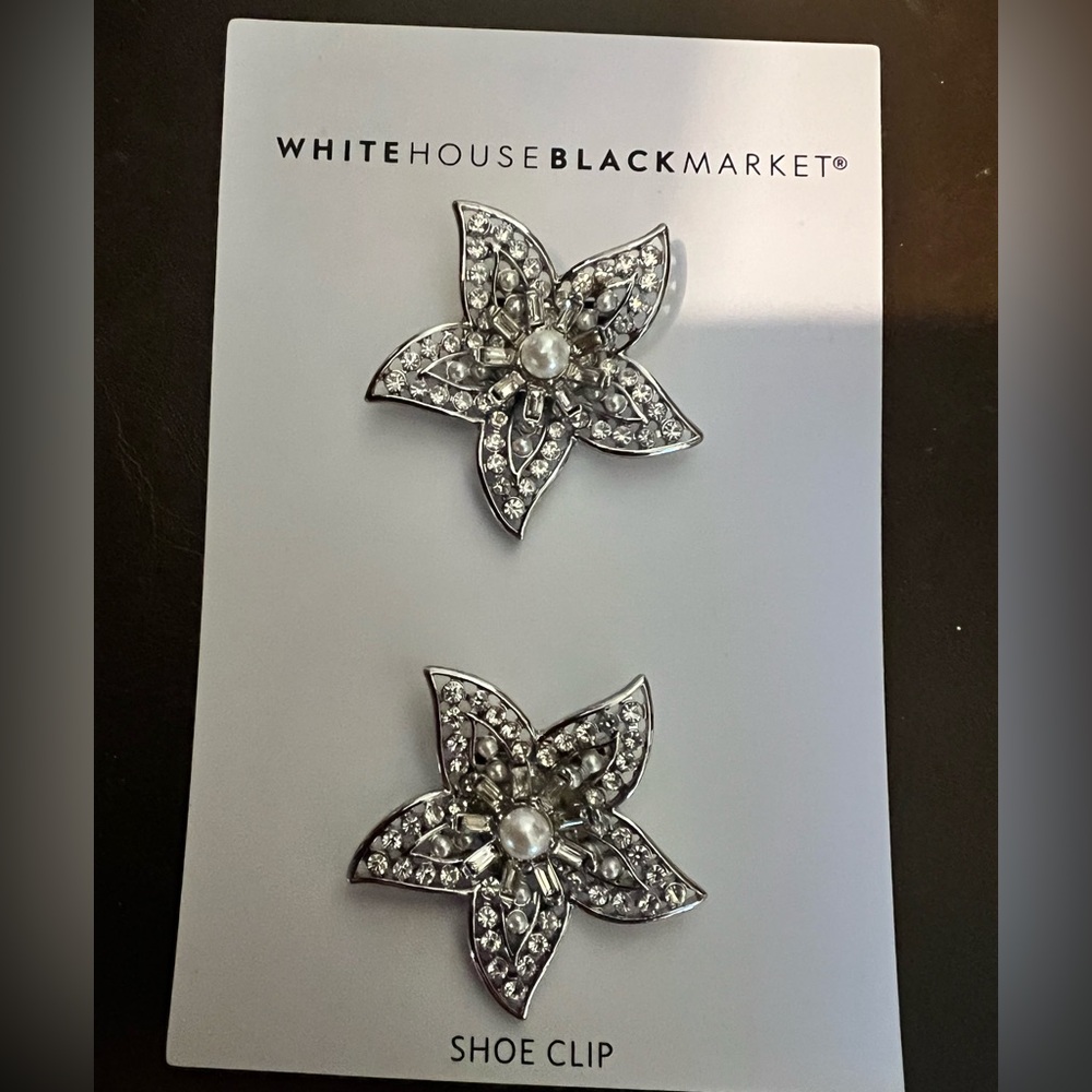 White House Black Market Star rhinestone and faux pearl shoe clips new on card.